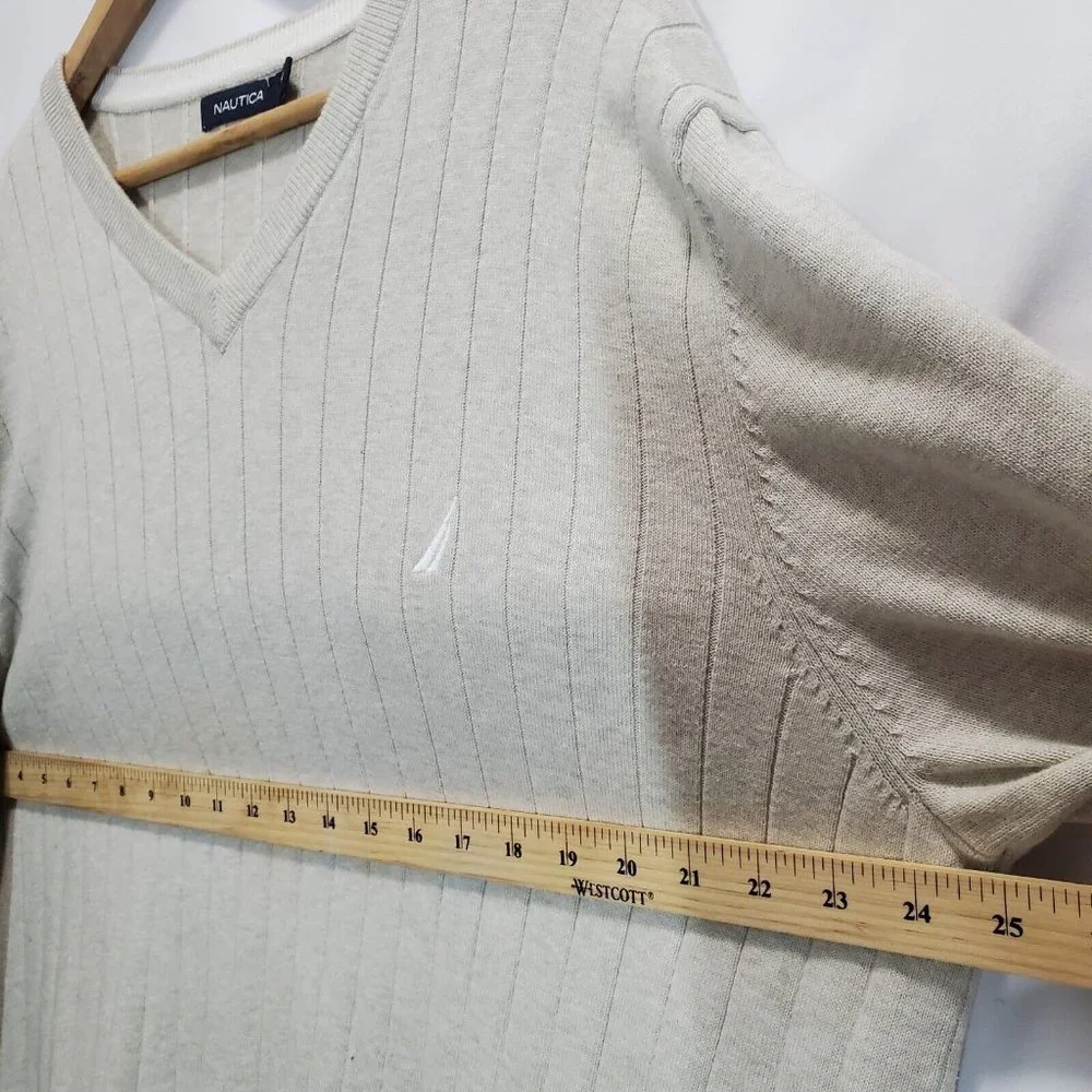 Nautica Mens 100% Cotton Sweater Argyle Vneck Size Extra Large Beige